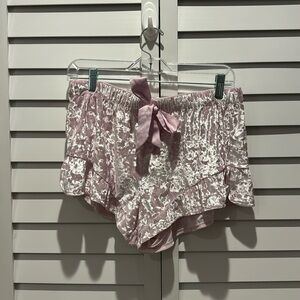 Victoria Secret Pre Loved Velvet Ruffle Shorts in Pink with Drawstring.